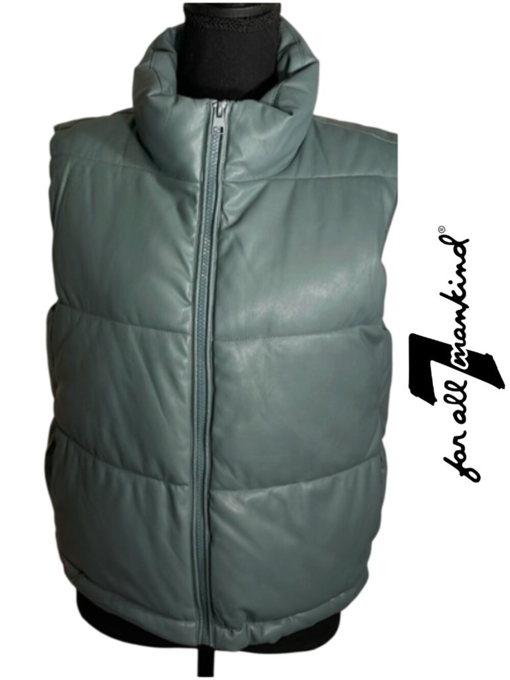 7 For All Mankind Sage Green Puffer Vest XS Quilted Lightweight Utility
